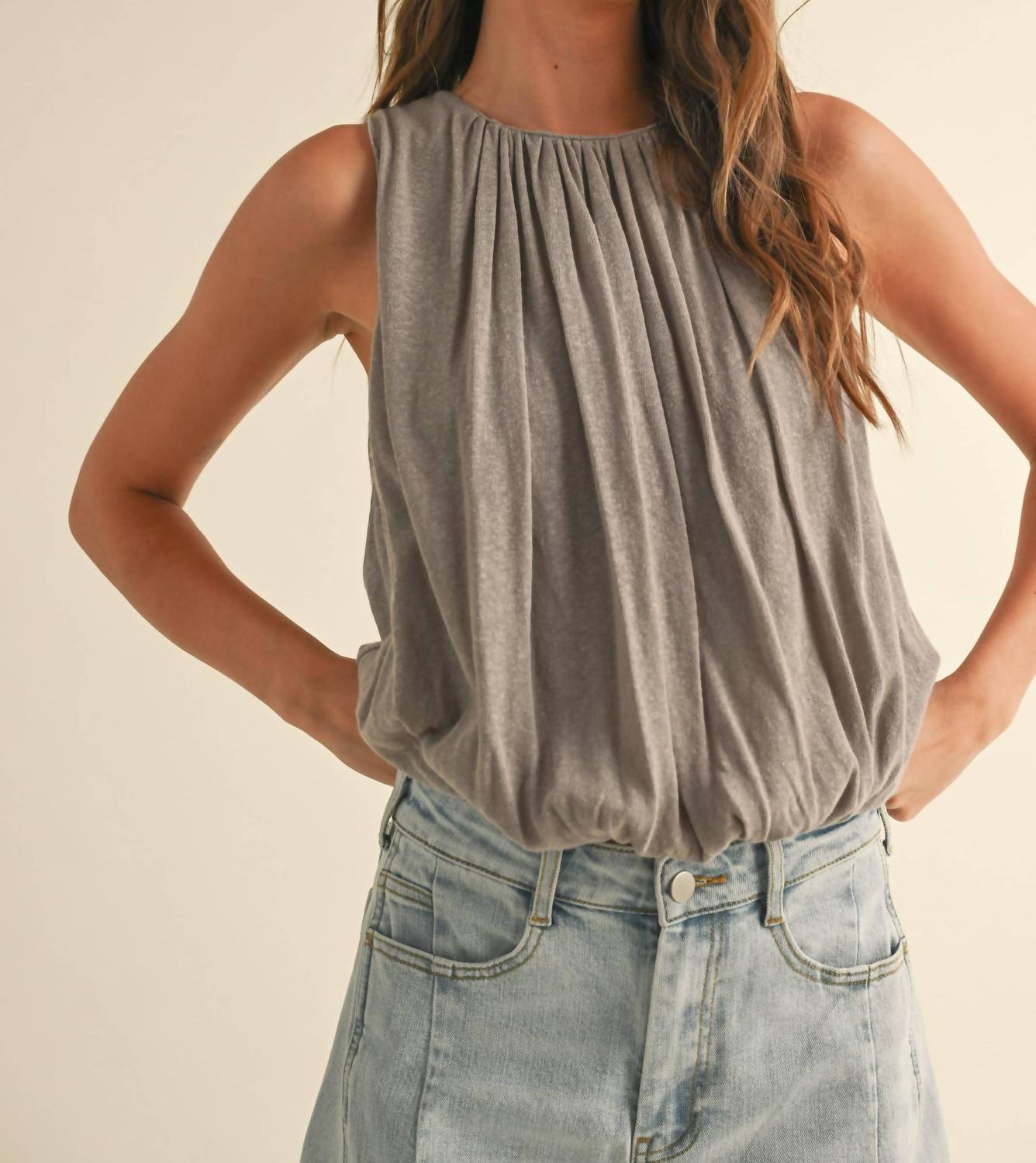 Miou Muse - Linen Knitted Bubble Bottom Top