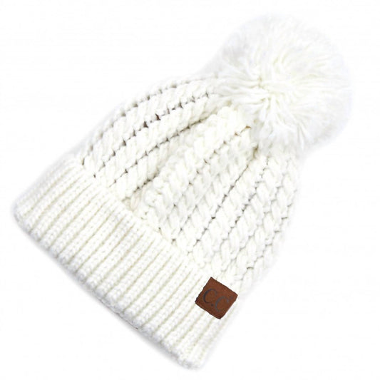 C.C - Twisted Mock Cable Knit Pom Beanie
