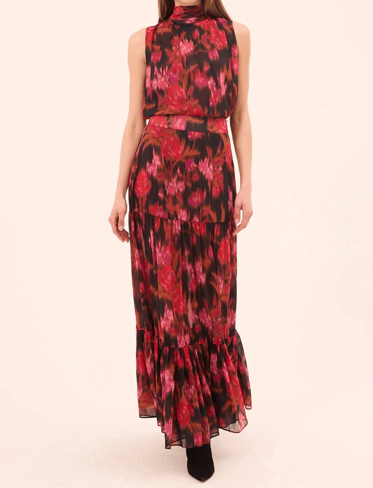 Misa Los Angeles Luka Mockneck Top in blur flora - women's blouse - detail view