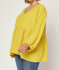 Entro - Textured Long Sleeve Babydoll Top