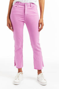 Tractr - High Rise Crop Flare With Side Slit And Raw Hem