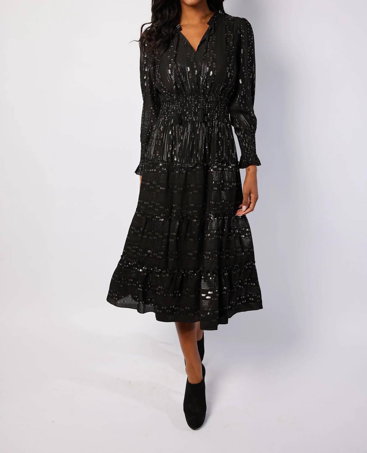 SAIL to SABLE Smocked Waist Midi Dress in black - women's dress