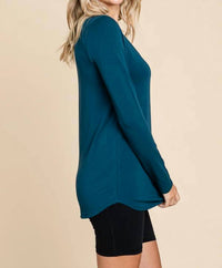 Culture Code Scoop Neck Longsleeve Fitted Top in dark teal - women's long sleeve top - detail view