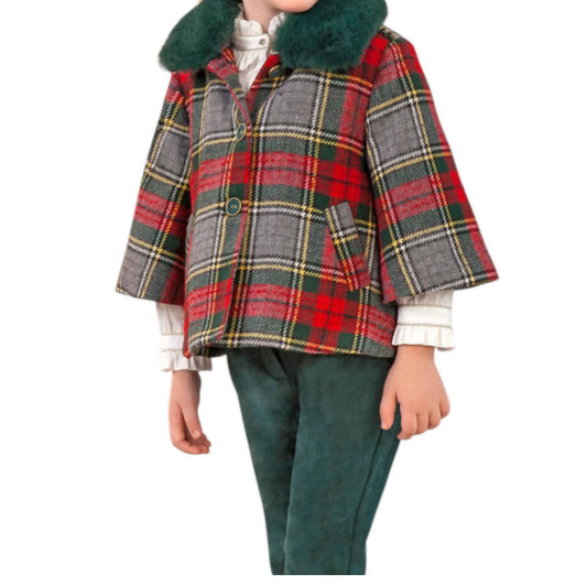 Abel & Lula - Plaid Girls Coat With Faux Fur Collar