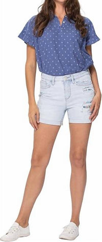 Judy Blue High-rise Cuffed Printed Lining Shorts in light blue 1 - women's shorts - view 5