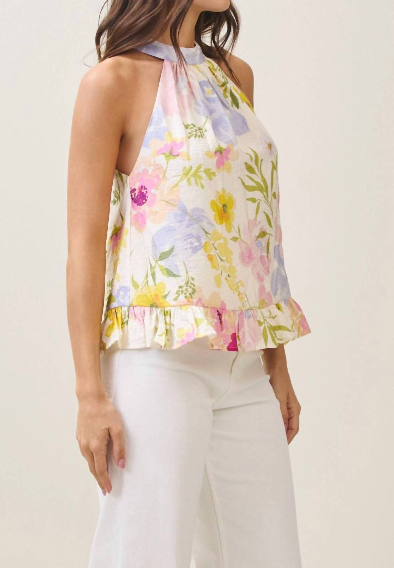 Able - Floral Ruffle Halter Top