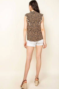 THML Wild & Free Flutter Sleeves Top in leopard - women's shirt - alternate view