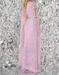 Aleta - Long Cape Sleeve Sequin Prom Dress