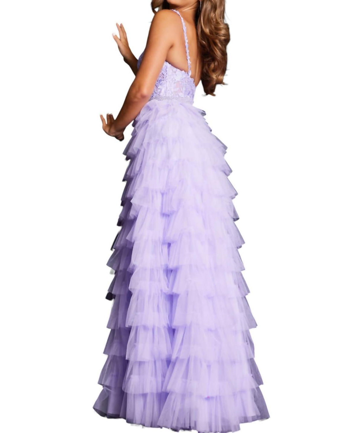 JOVANI Embellished Bodice Formal Ballgown in lilac - women's dress - detail view