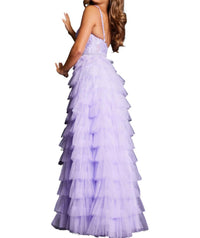 JOVANI Embellished Bodice Formal Ballgown in lilac - women's dress - detail view