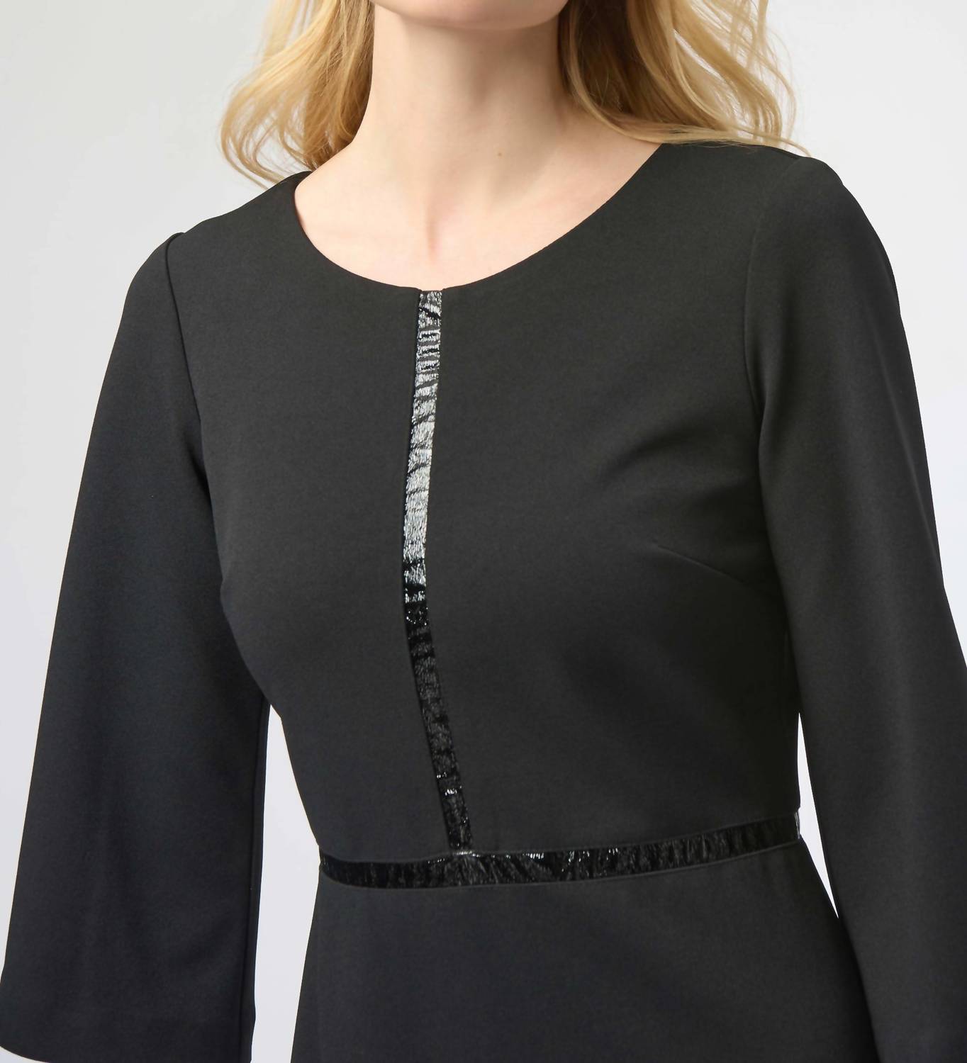 Joseph Ribkoff - Scuba Crepe and Leatherette A-Line Dress