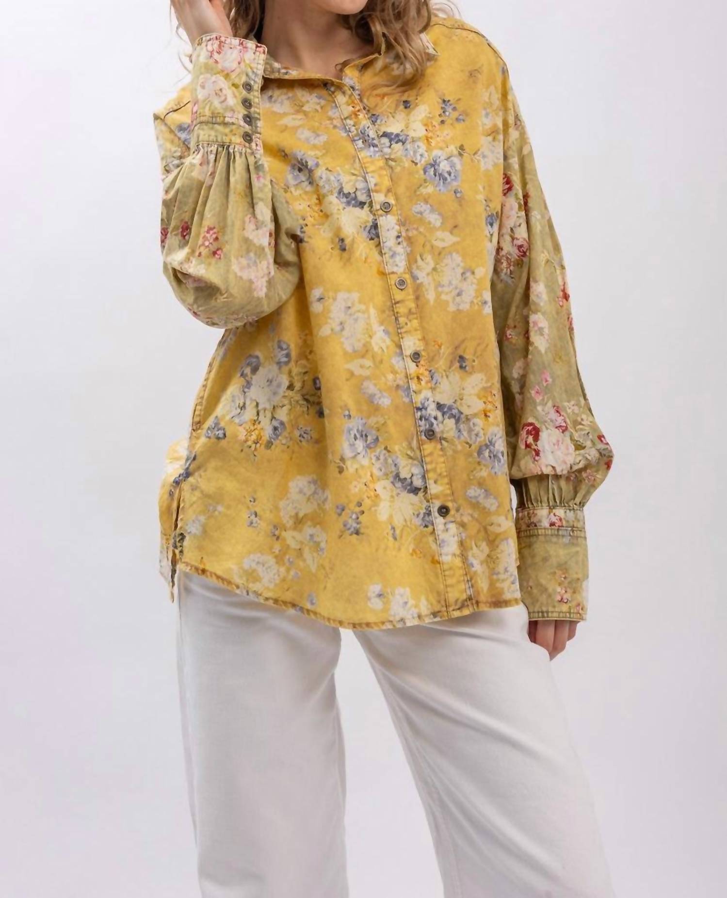 Blue Velvet - Floral Print Button Down Shirt