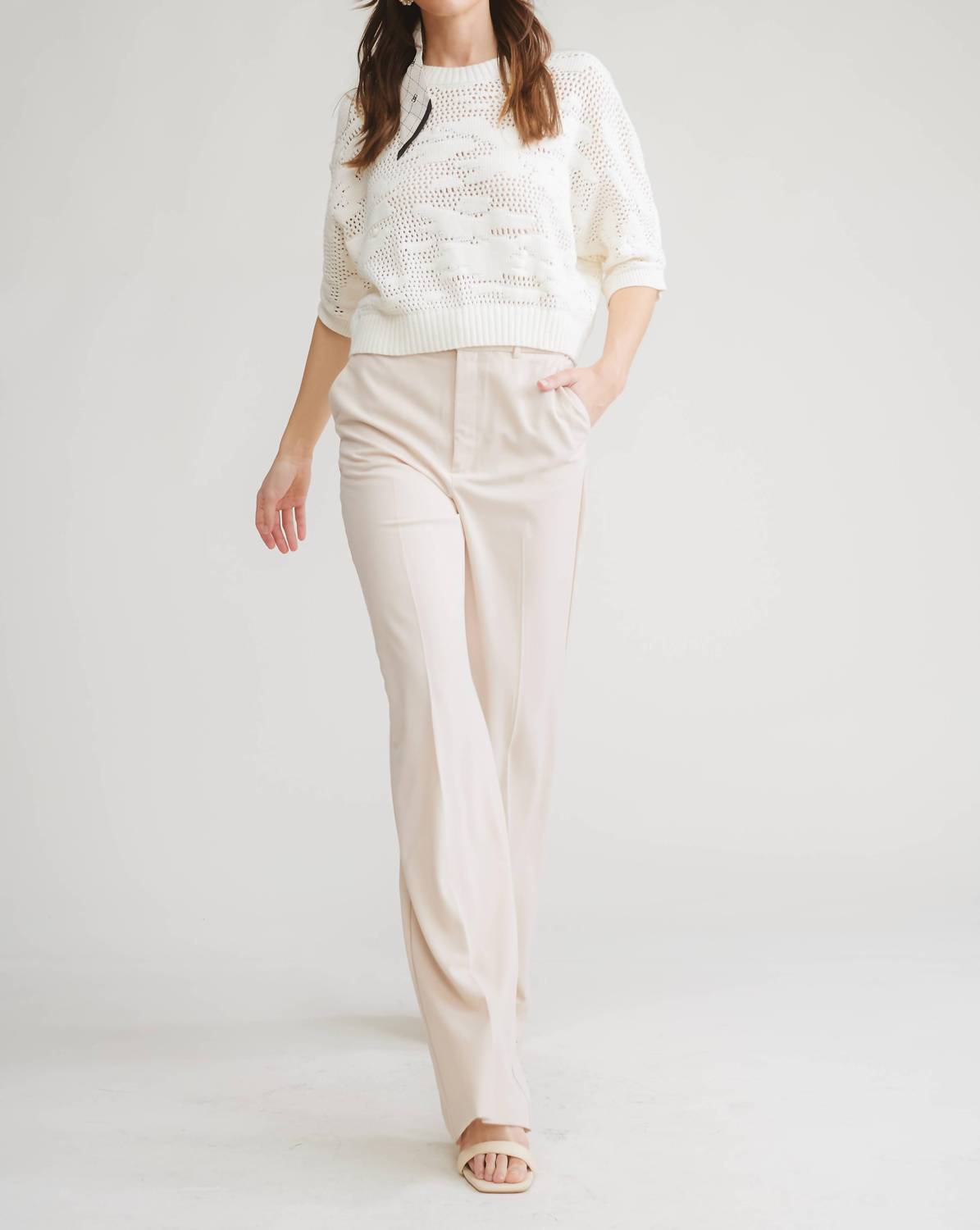Flat White - Crescent Open Knitting Sweater Top