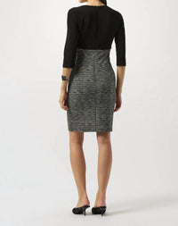 Joseph Ribkoff Plaid Print 3/4 Sleeves Sheath Dress in black white - women's dress - detail view