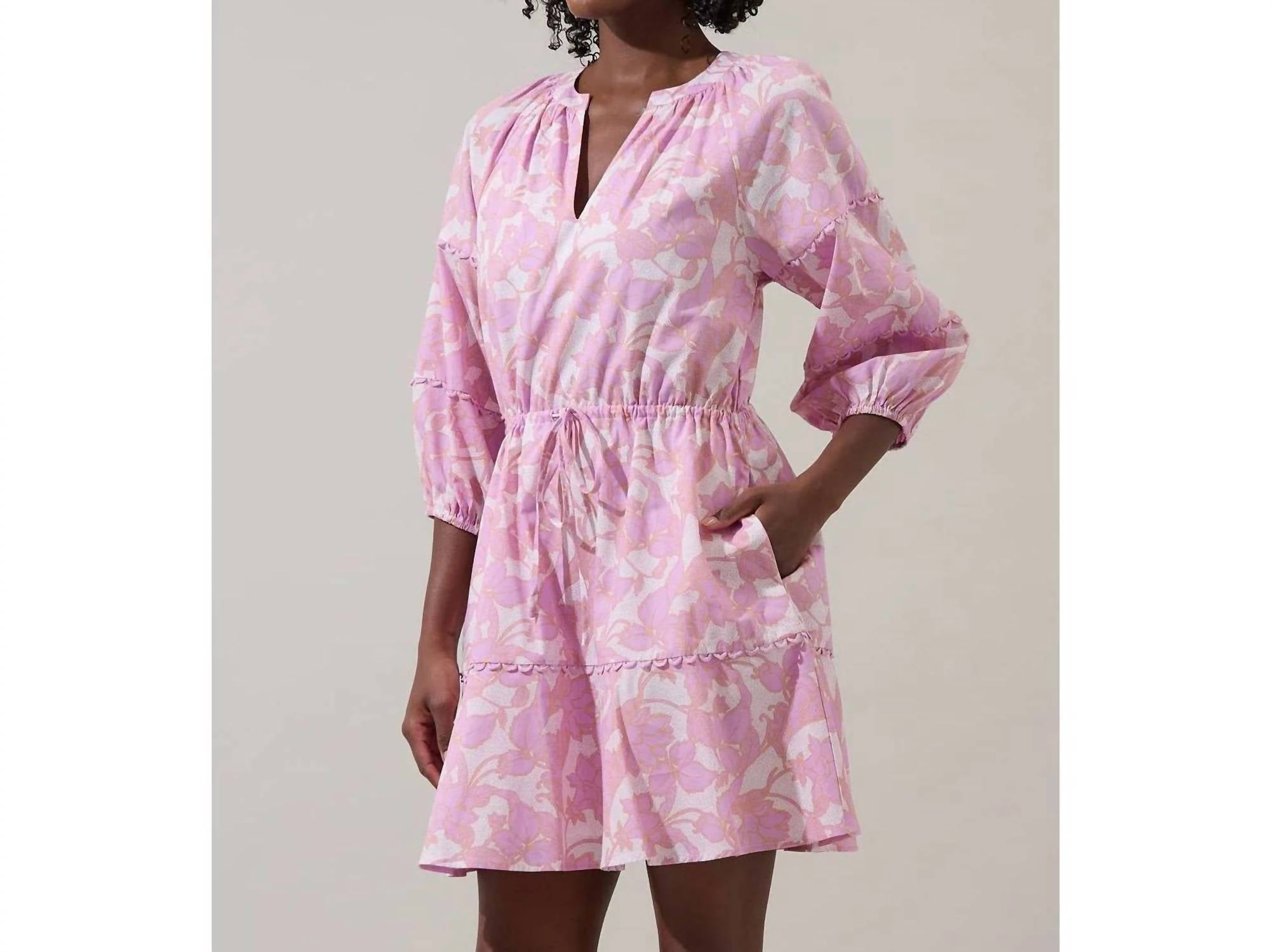 Sugarlips - Daney Floral Dabria Split Neck Mini Dress