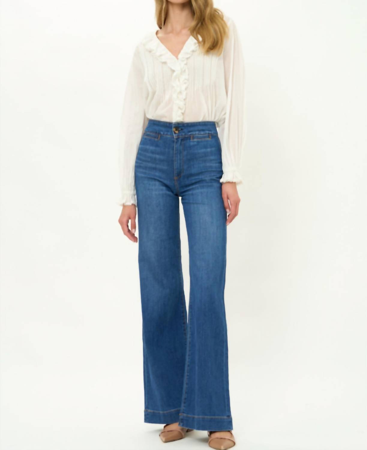 Oliphant Mila Ruffles Top in hepburn cloud - women's long sleeve top - view 4