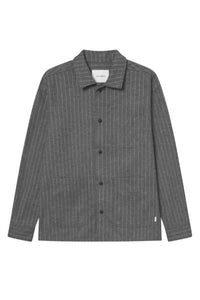 Les Deux Layton Pinstripe Mouliné Overshirt in grey - men's shirt - alternate view