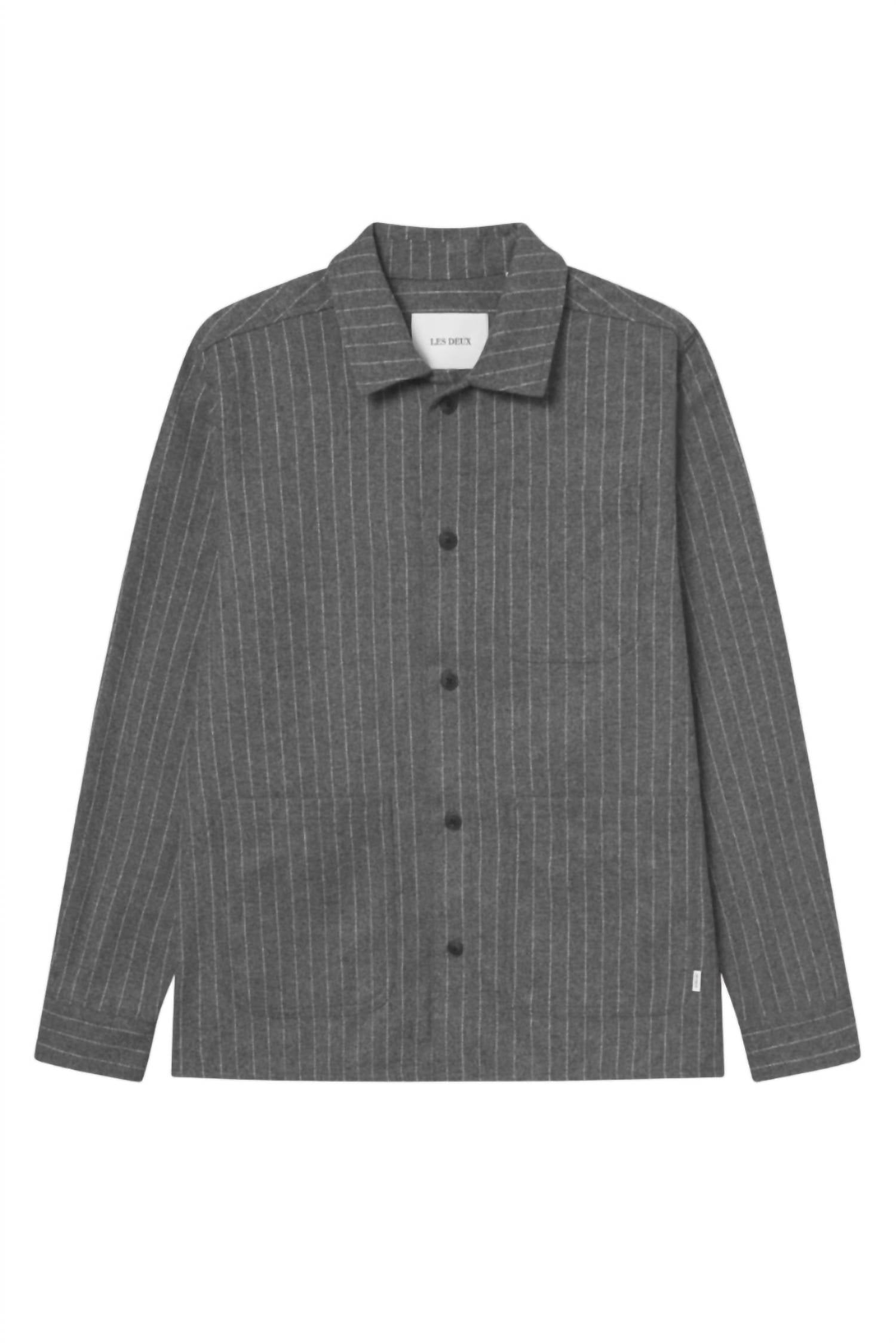 Les Deux Layton Pinstripe Mouliné Overshirt in grey - men's shirt - alternate view
