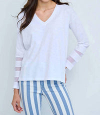 LISA TODD Women's Mesh Fest V Neck Long Sleeve Top in white - women's long sleeve top - alternate view