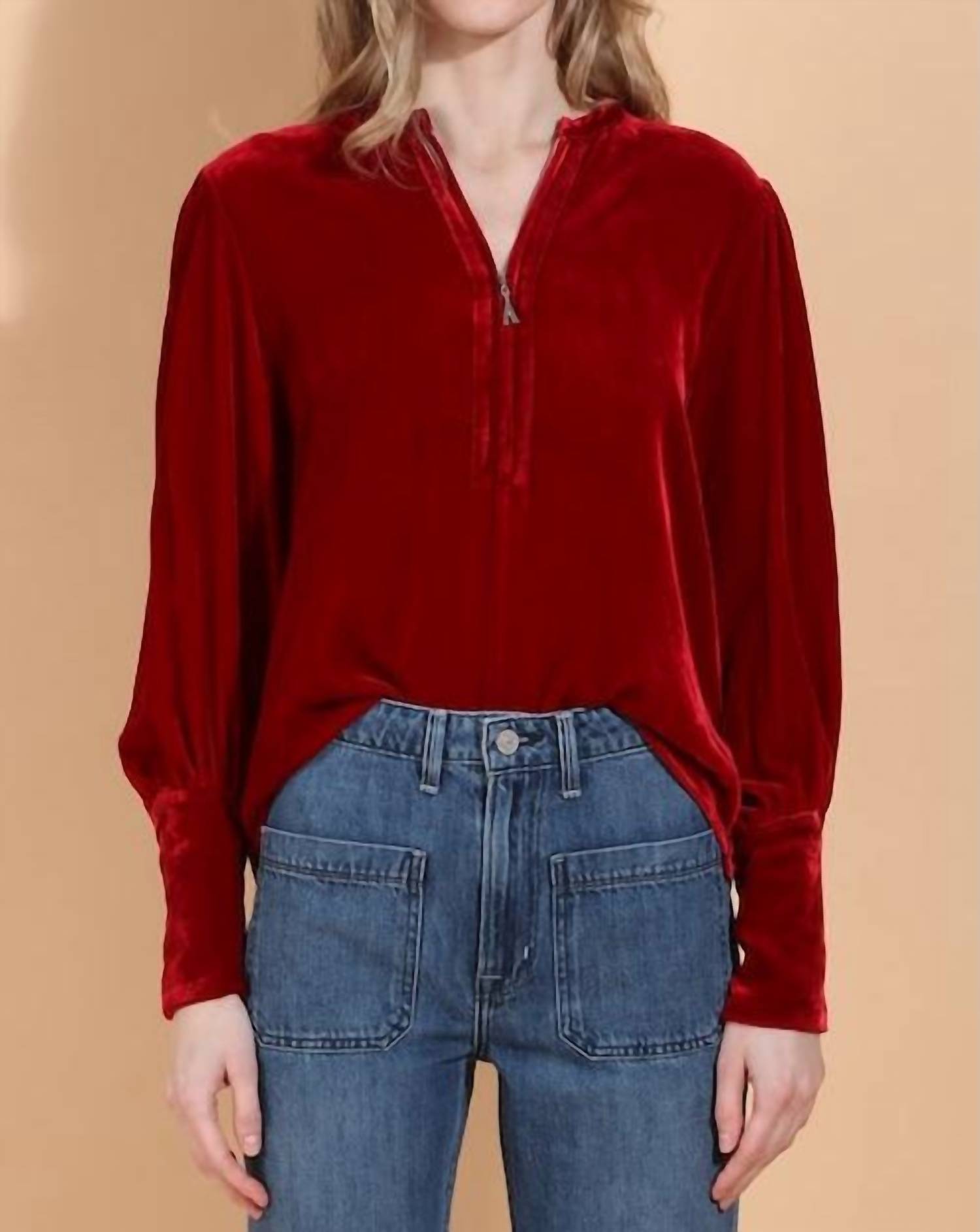 Jessie Liu - Silk Velvet Zip Front Blouse
