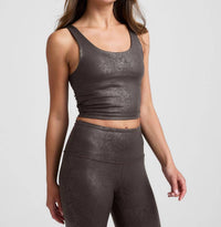 BEYOND YOGA Powershine Sport Street Cropped Tank Top in espresso viper - women's tank top - detail view