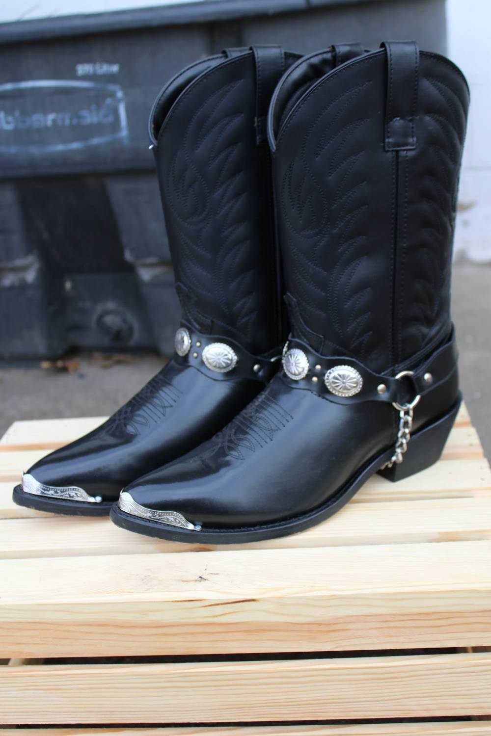 Laredo - Men's Harness Biker Cowboy Boot With Silver Toe And Heel Tips