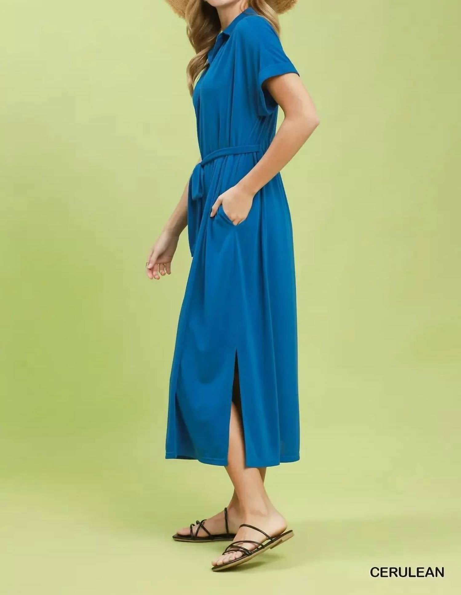 Umgee - Collared V-neck Belted Midi Dress