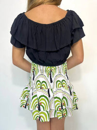 SANDY LIANG Kid's Sunset Palm Tie Mini Skirt in multi - kids' skirt - detail view