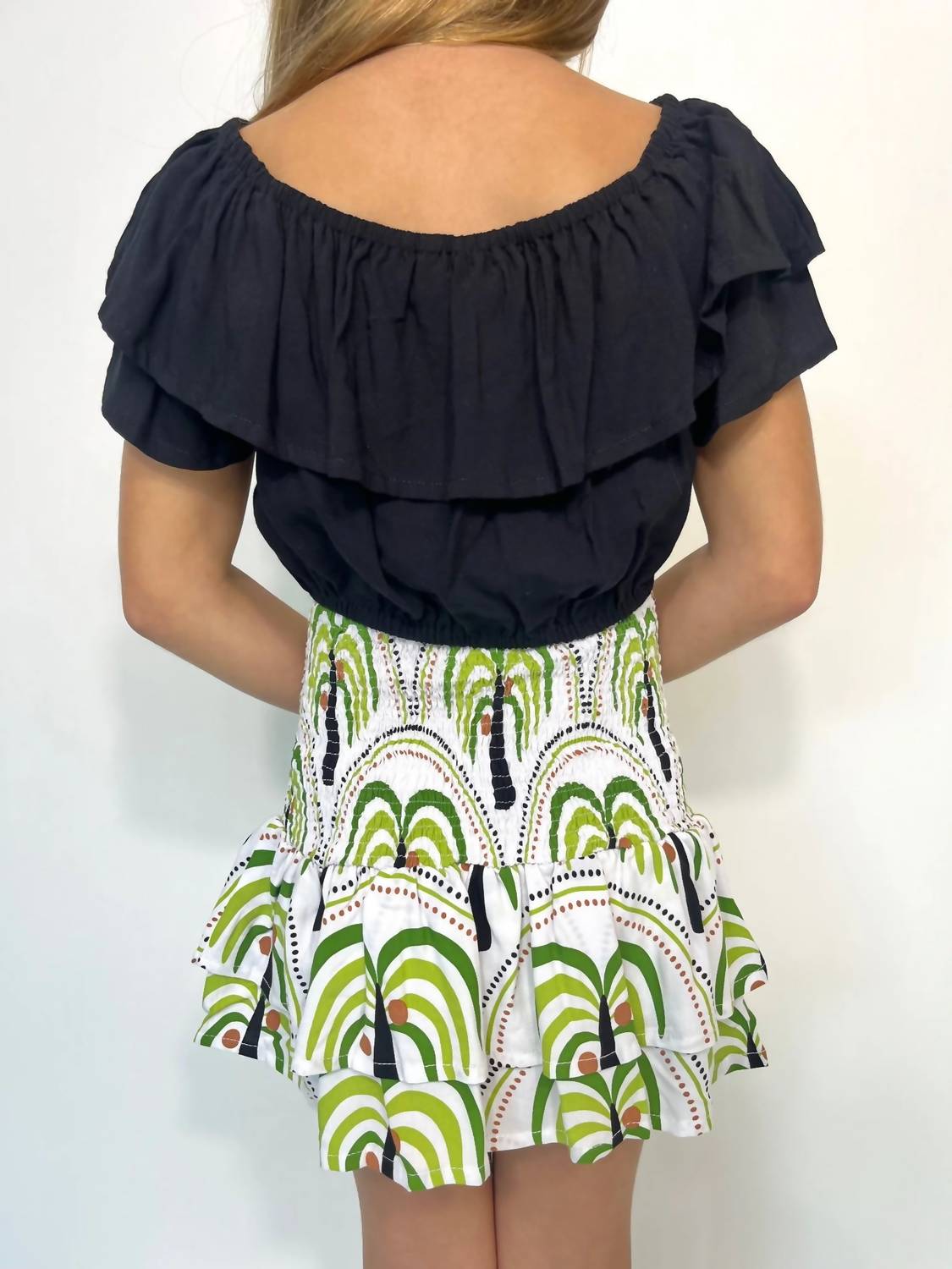 SANDY LIANG Kid's Sunset Palm Tie Mini Skirt in multi - kids' skirt - detail view