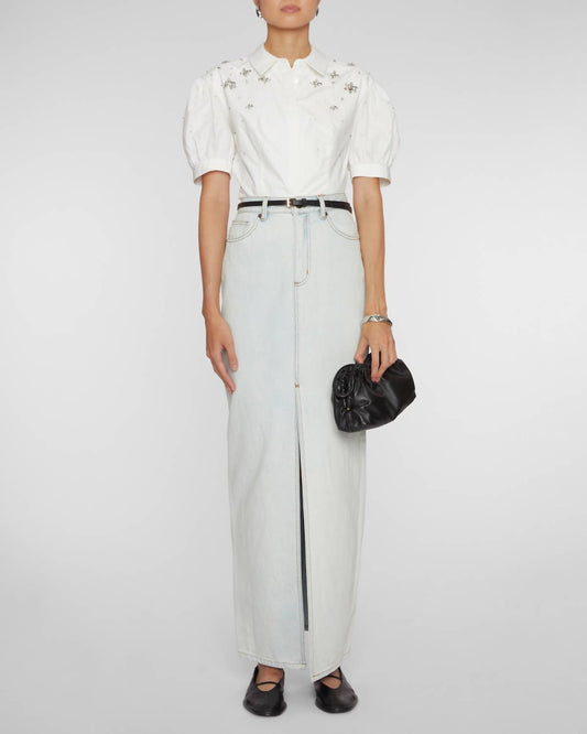 Self-Portrait - Bleach Wash Denim Maxi Skirt