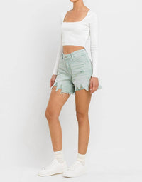 Vervet By Flying Monkey - High Rise Side Slit Denim Shorts
