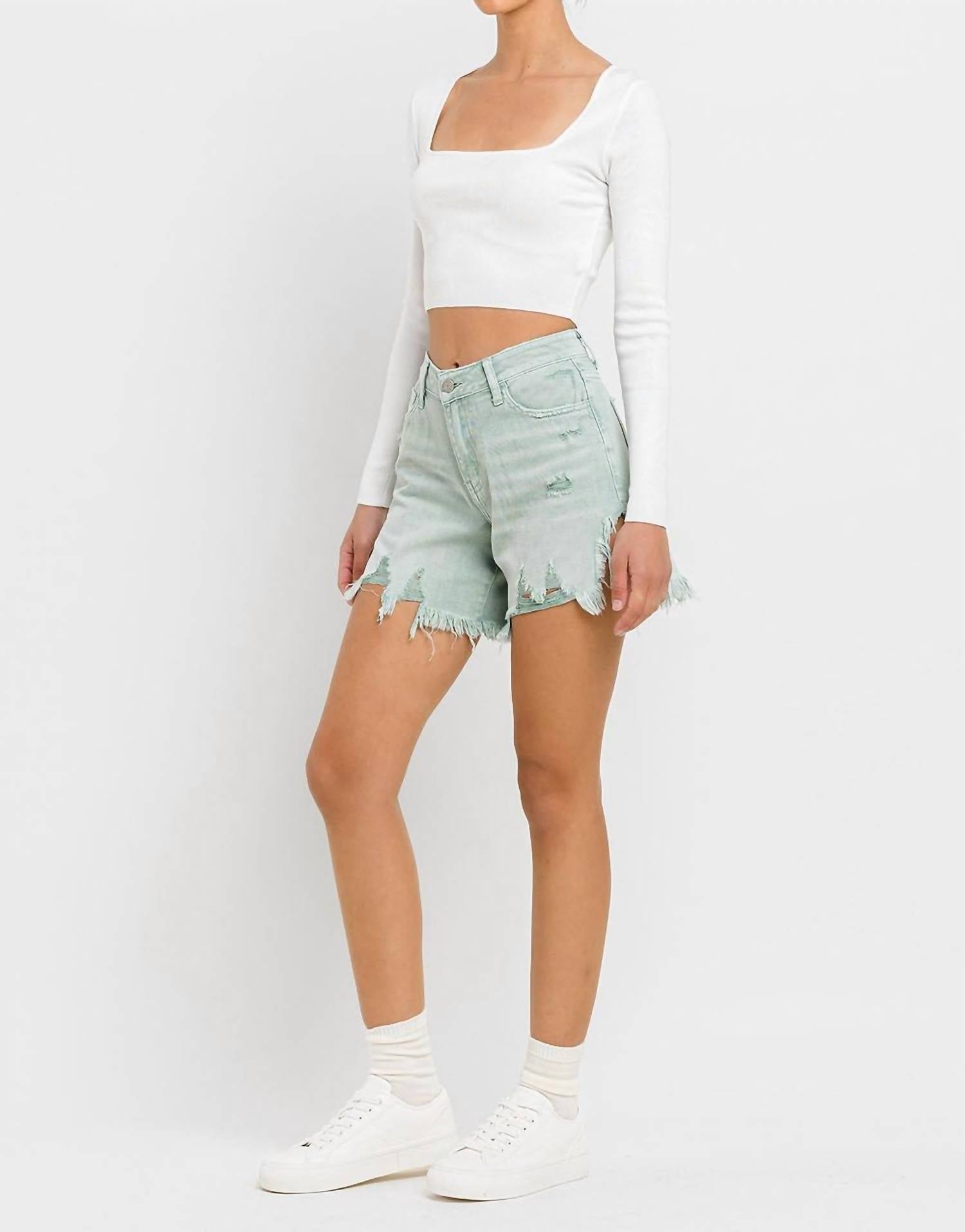 Vervet By Flying Monkey - High Rise Side Slit Denim Shorts