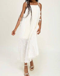 En Saison Sadie Pleated Embroidered Maxi Dress in white - women's dress