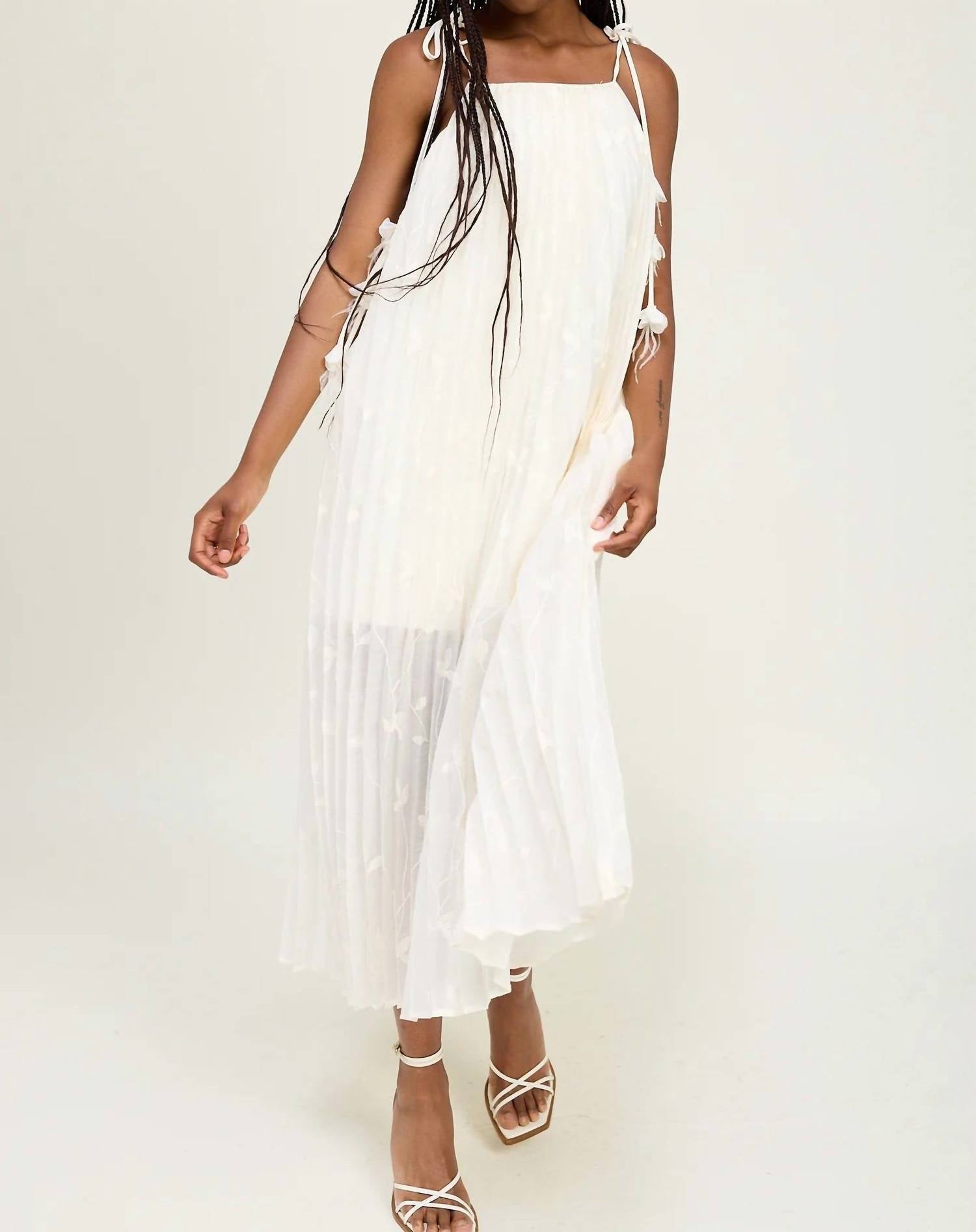 En Saison Sadie Pleated Embroidered Maxi Dress in white - women's dress