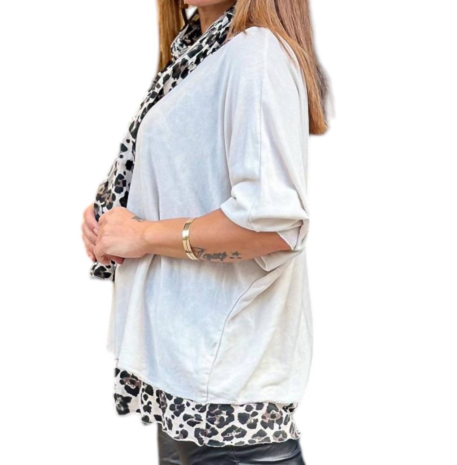 Venti6 - Leopard Layered Crochet Top