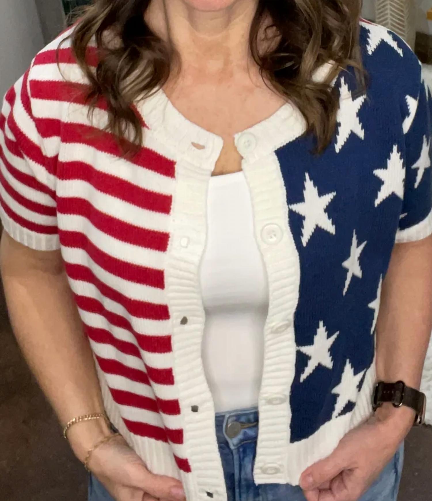 Adora - American Flag Button Front Sweater