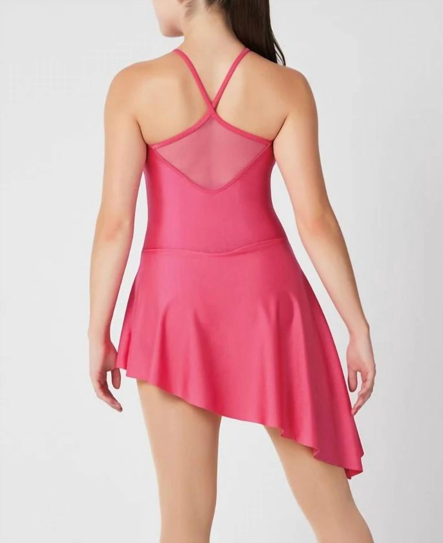 Mondor - Mock Halter Mesh Inlay Asymmetrical Skirt Skate Dress