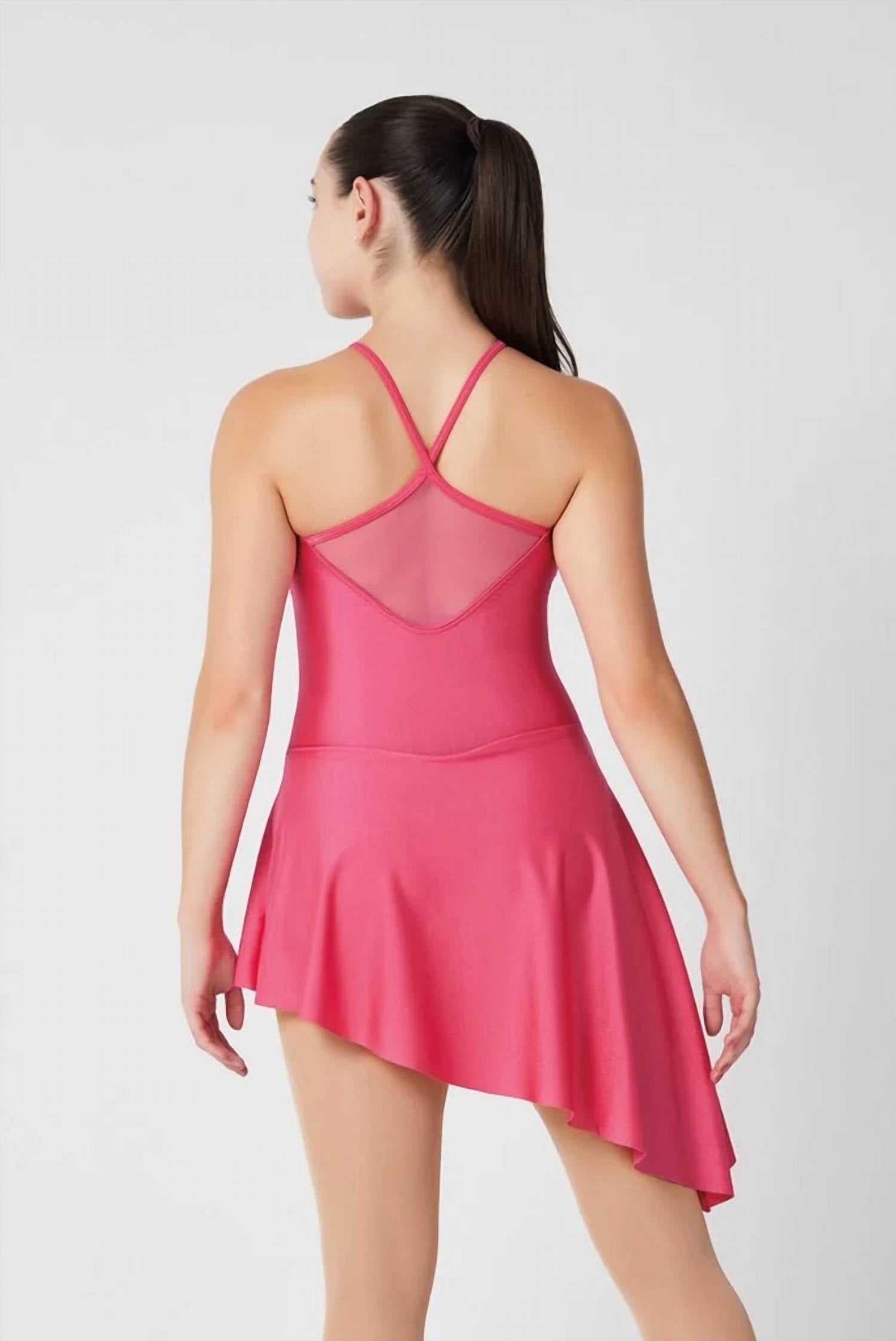 Mondor - Mock Halter Mesh Inlay Asymmetrical Skirt Skate Dress