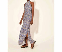 KIVARI Dakota Watercolor Paisley Dress in blue tan white - women's dress - alternate view