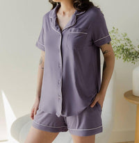 Kindred Bravely Bamboo Maternity & Postpartum Short Sleeve Pajama Set in granite - women's intimate - detail view