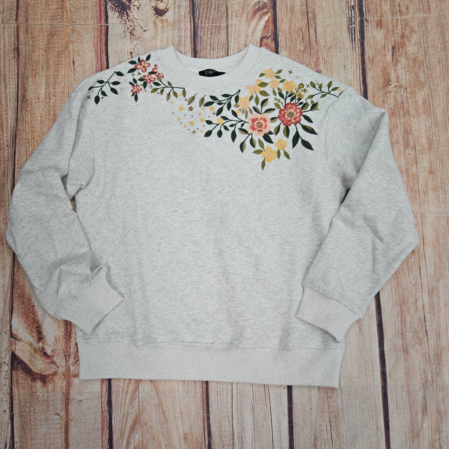 Papillon Embroidered Sweatshirt in grey - women's sweater - detail view