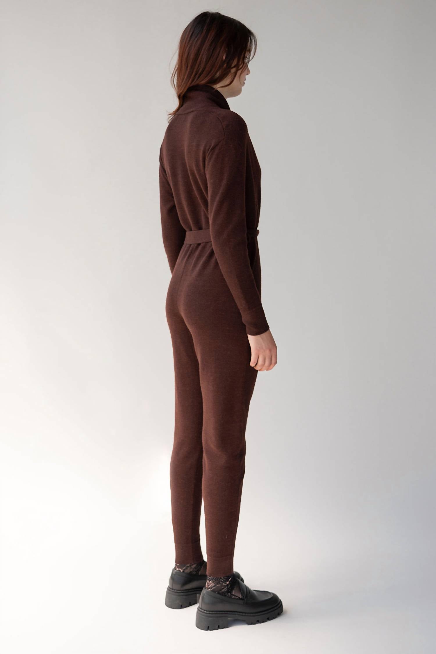 SSKEIN Wrap Neck Jumpsuit in mahogany 1 - women's pants - alternate view