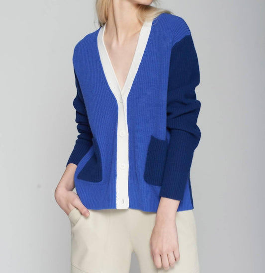 Vilagallo - Patch Pocket V-neck Colorblock Cardigan