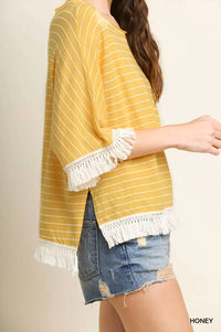 Umgee - Avery Striped Tassel Trim Top