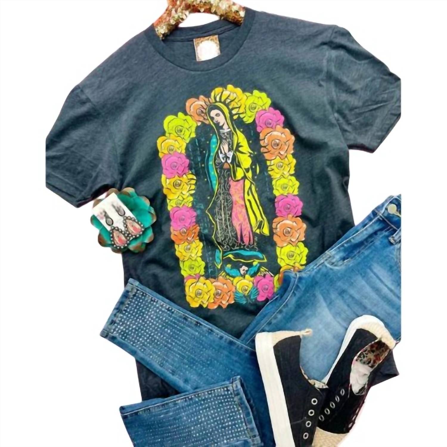 Rebel Rose - Women's Lady Of Guadalupe Floral Graphic Tee