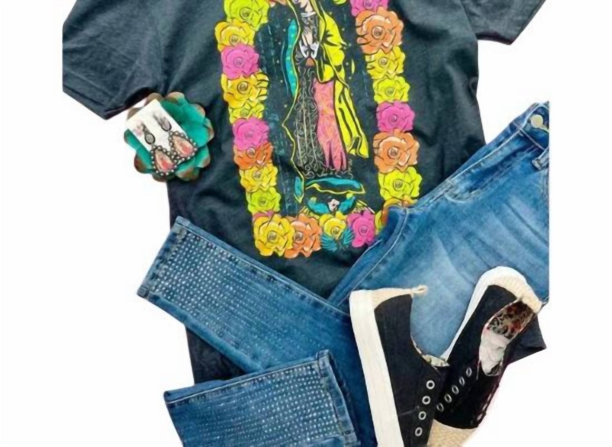 Rebel Rose - Women's Lady Of Guadalupe Floral Graphic Tee