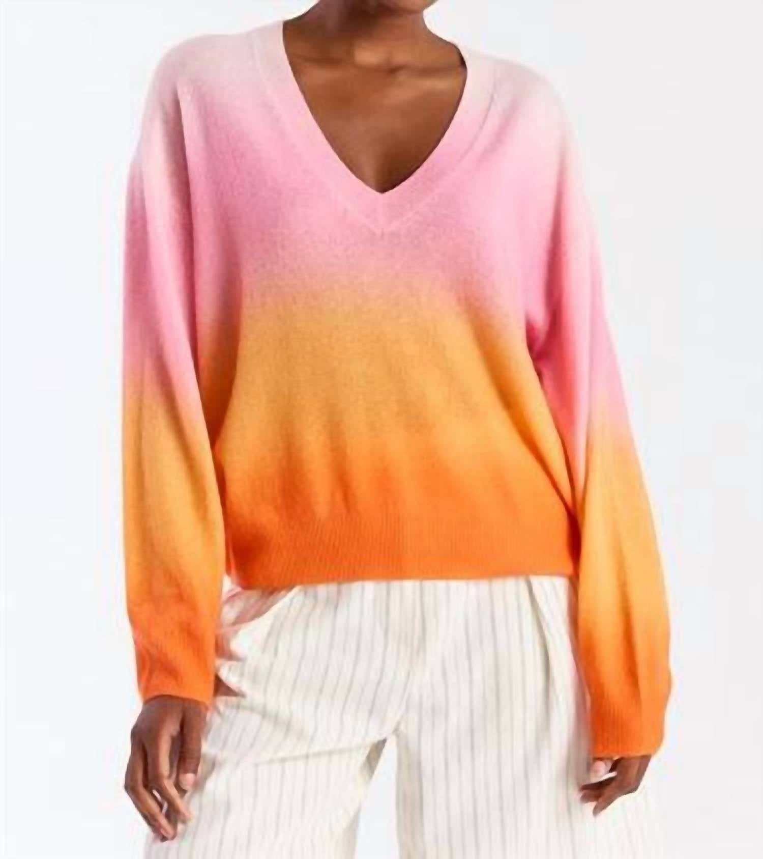 Brodie Cashmere Bali Ombre Cashmere Top in pink bali print - women's long sleeve top