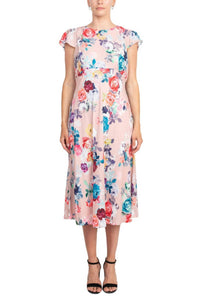 Adrianna Papell - Soft Pleated Floral Print Empire Waist Midi Dress