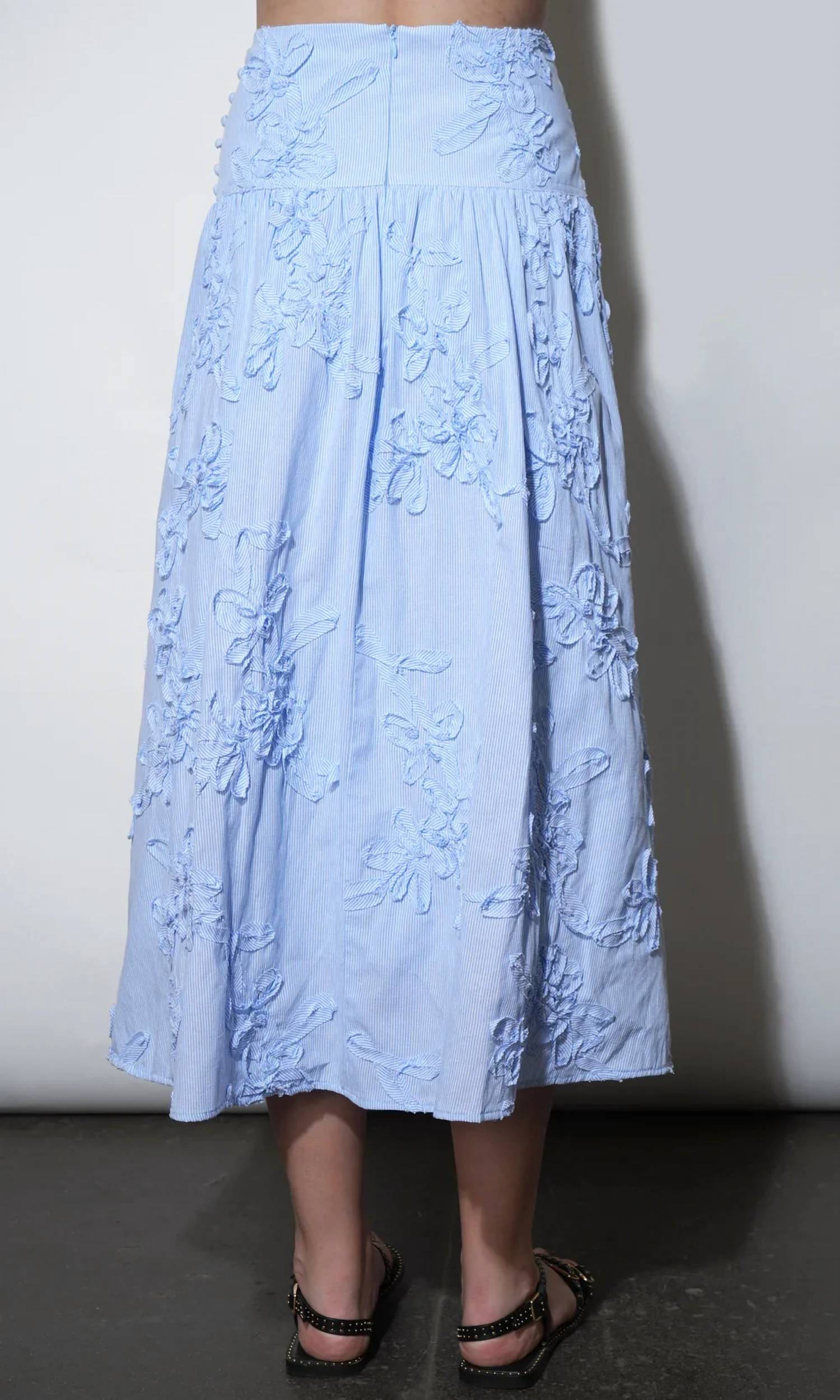 Greylin - Aurora Midi Stripe Embroidered Skirt
