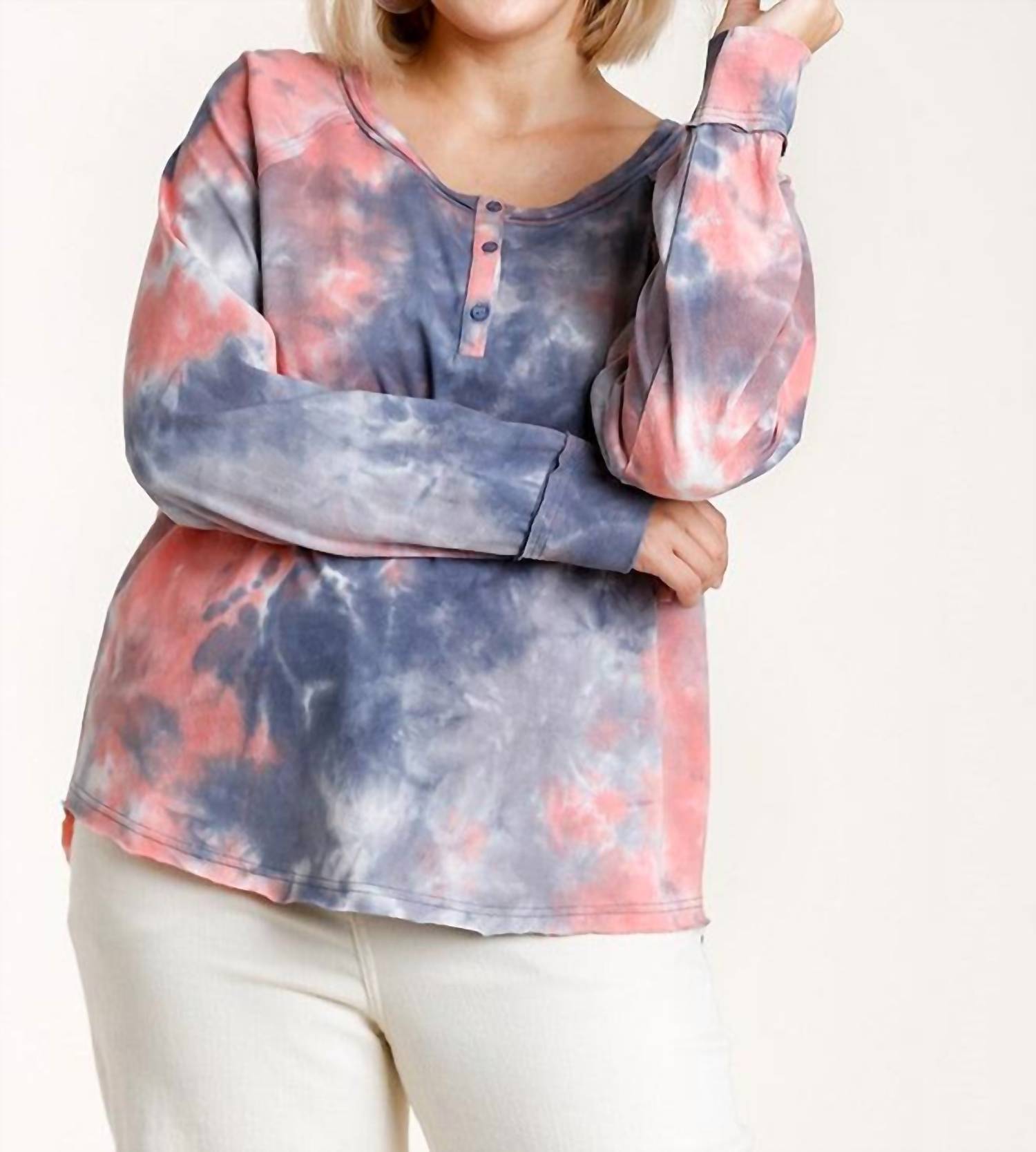 Umgee - Women's Tie Dye Henley Top